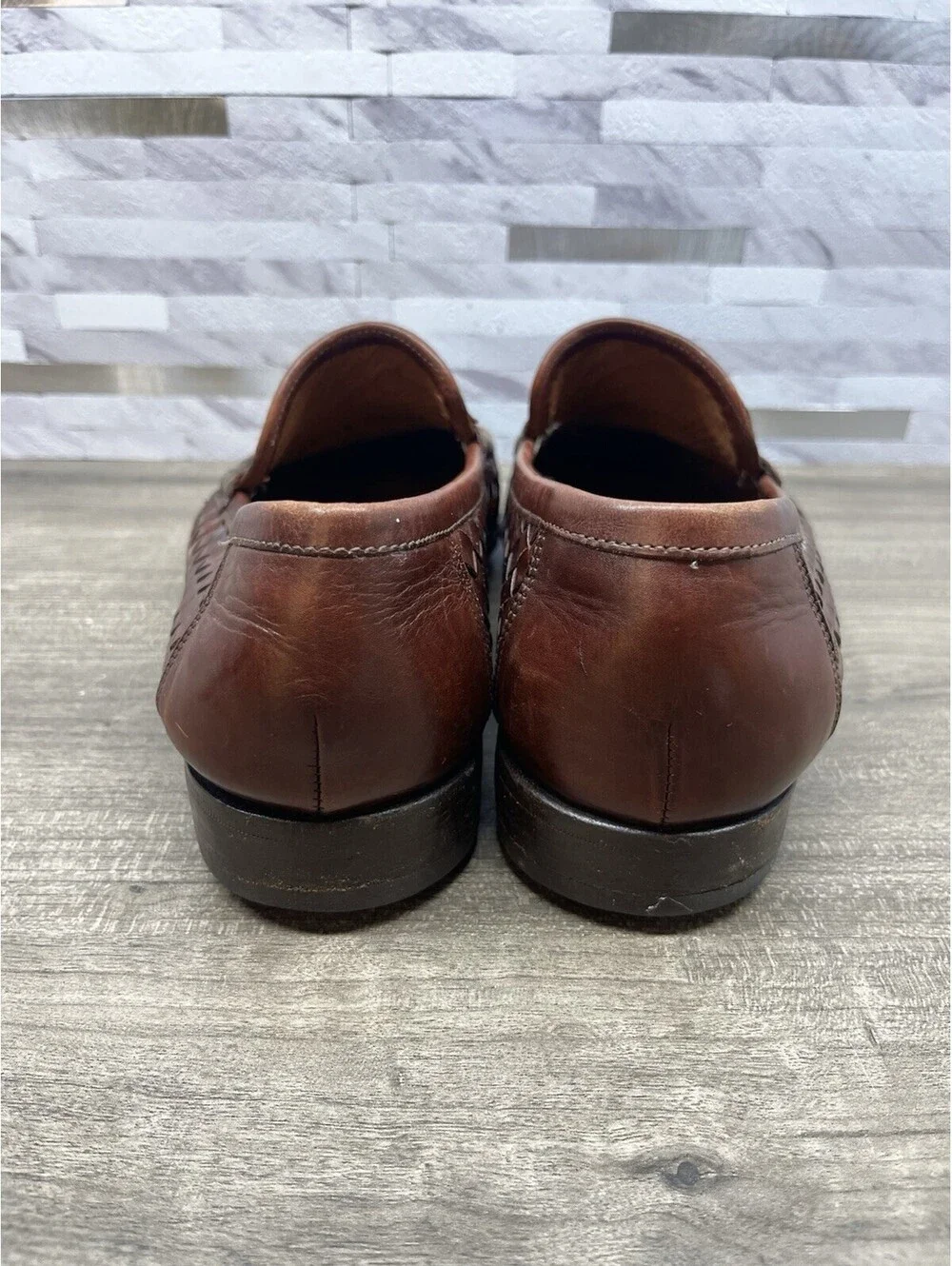 Allen Edmonds Messina Moc Loafers Men’s 7.5 EEE Weave Intrecciato Brown Italy